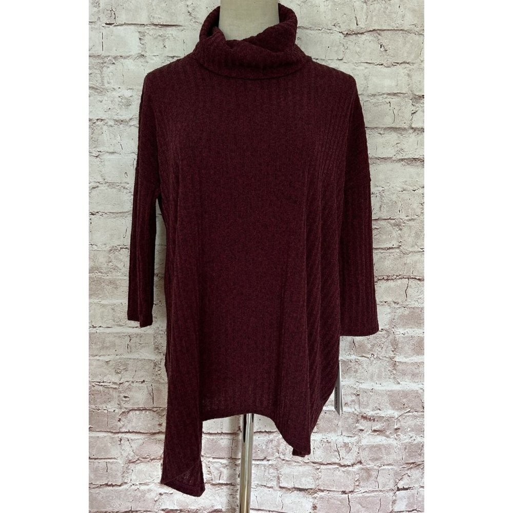 Sonoma Womens Pullover Knit Tunic Top Turtleneck Burgundy Heather Size S NEW